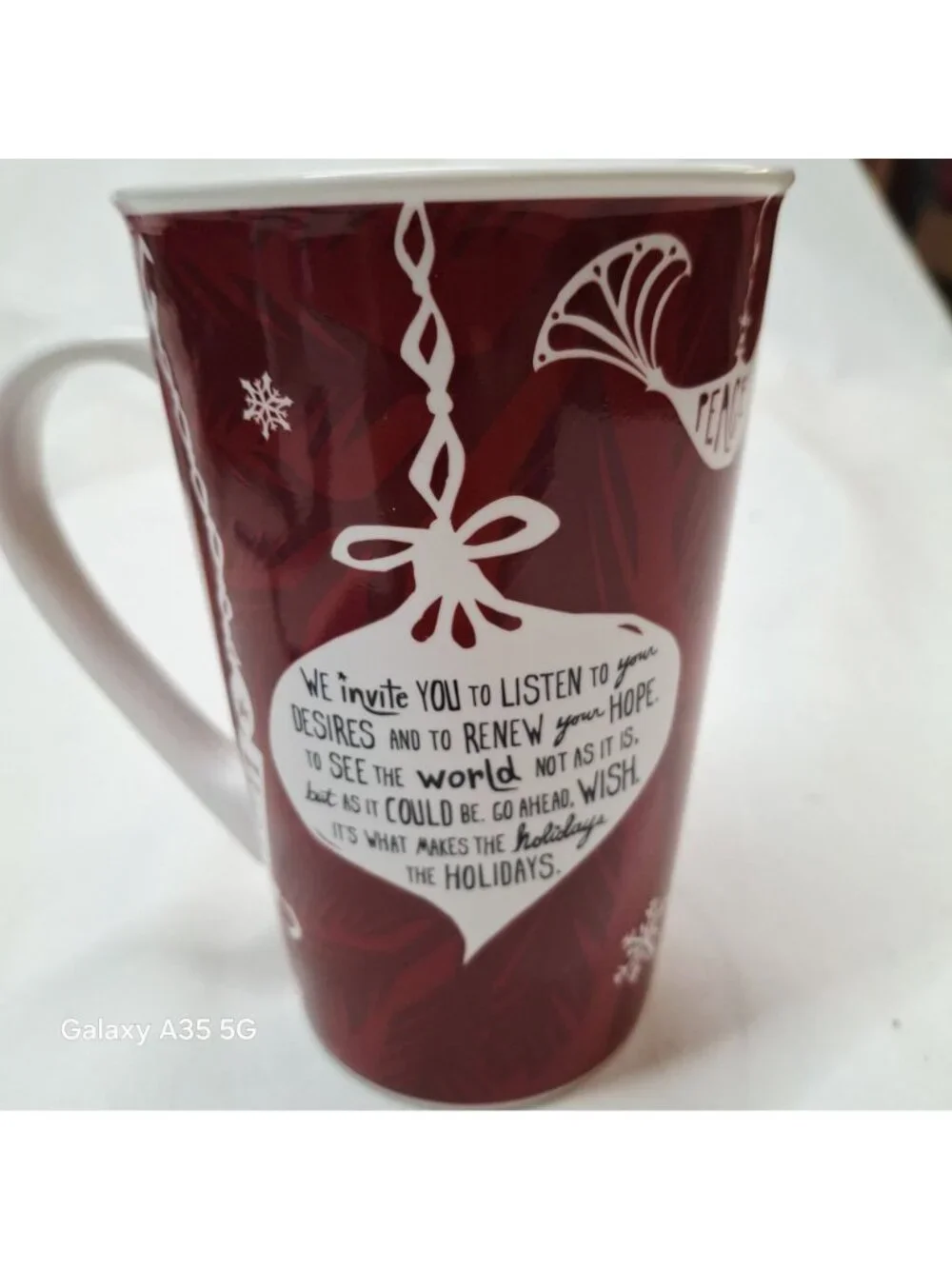 Starbucks Bone China Christmas Holiday Peace Wish Love Hope Latte Mug 16 Oz 2009